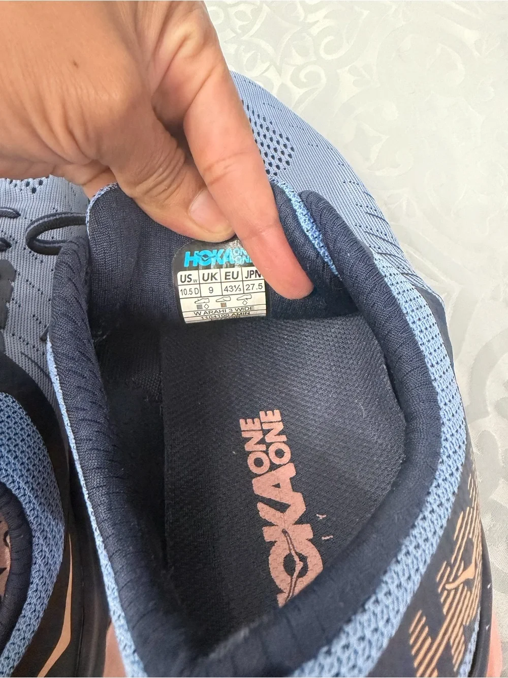 Hoka One One Women's Blue Running Shoes with Peach Accents